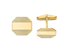 14k Yellow Gold Men's Rectangular Octagon With  Line Design Cuff Links