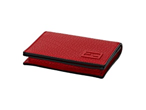 Fendi Red Grained Leather Baguette Logo Card Case Wallet
