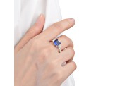 Asscher Cut Lab Created Blue Sapphire and Round White Topaz Rhodium Over Sterling Silver Ring