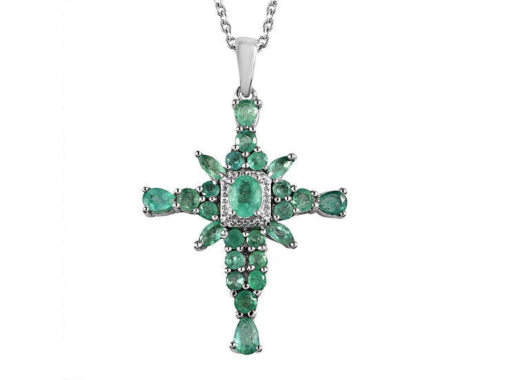 Sterling Silver Zambian Emerald and White Zircon Pendant