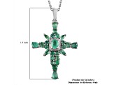 Sterling Silver Zambian Emerald and White Zircon Pendant With Chain 2.15ctw