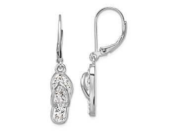 Picture of Rhodium Over Sterling Silver Polished White Crystal Flip Flop Dangle Earrings