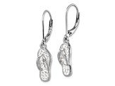 Rhodium Over Sterling Silver Polished White Crystal Flip Flop Dangle Earrings