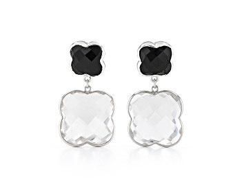 Picture of White Cushion Crystal Quartz and Black Cushion Onyx Sterling Silver Earrings 45ctw
