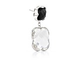 White Cushion Crystal Quartz and Black Cushion Onyx Sterling Silver Earrings 45ctw