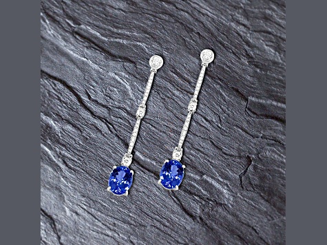 18K White Gold Tanzanite and Diamond Earrings  3.58ctw