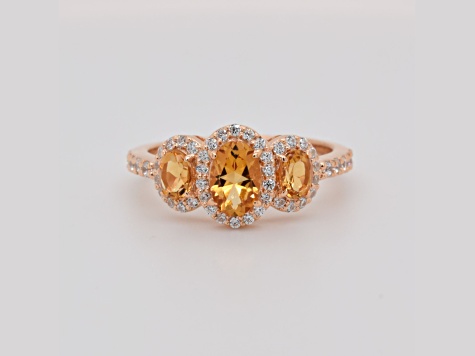 Oval Citrine and Cubic Zirconia 14K Rose Gold Over Sterling Silver Ring