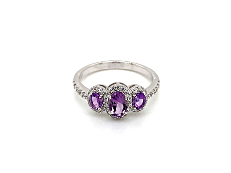 Oval Amethyst and Cubic Zirconia Rhodium Over Sterling Silver Ring