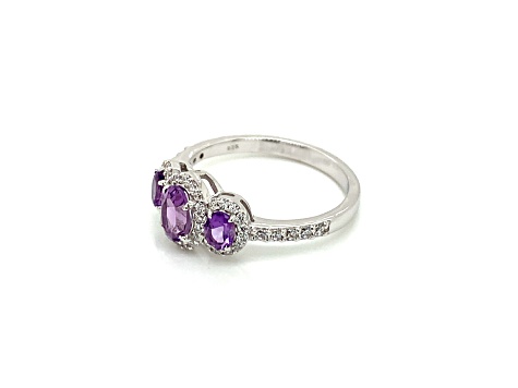 Oval Amethyst and Cubic Zirconia Rhodium Over Sterling Silver Ring