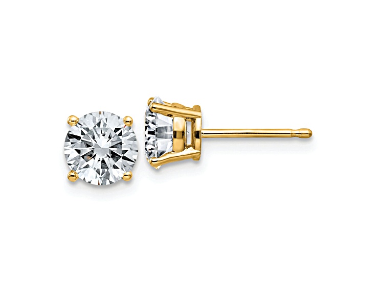 14K Yellow Gold 1.75ct. 6.0mm Round D E F Pure Light Moissanite Earrings