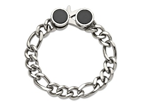 Stainless Steel Polished with Black Agate Figaro Link 8 Inch Bracelet