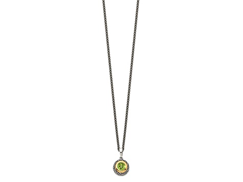 Sterling Silver Antiqued with 14K Accent Peridot Necklace