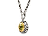 Sterling Silver Antiqued with 14K Accent Peridot Necklace