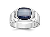 Rhodium Over 10K White Gold Diamond and Grey Onyx Cat's Eye Ring