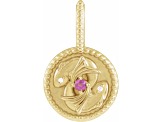 14K Yellow Gold Pink Rhodolite and White Diamond Pisces Zodiac Symbol Pendant.