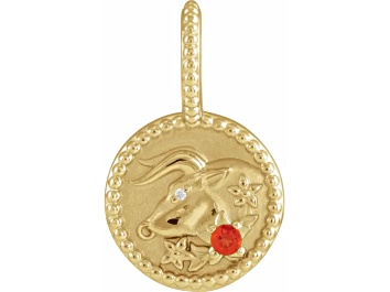 Picture of 14K Yellow Gold Fire Opal and White Diamond Taurus Zodiac Symbol Pendant.