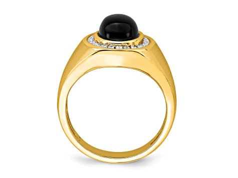 14K Yellow Gold Lab Grown Diamond and Oval Onyx Men's Ring