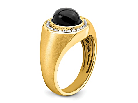 14K Yellow Gold Lab Grown Diamond and Oval Onyx Men's Ring