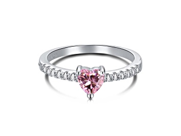Picture of Heart Shape Pink and Round White Cubic Zirconia Accents Sterling Silver Ring