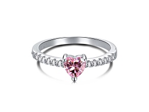 Heart Shape Pink and Round White Cubic Zirconia Accents Sterling Silver Ring