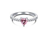 Heart Shape Pink and Round White Cubic Zirconia Accents Sterling Silver Ring