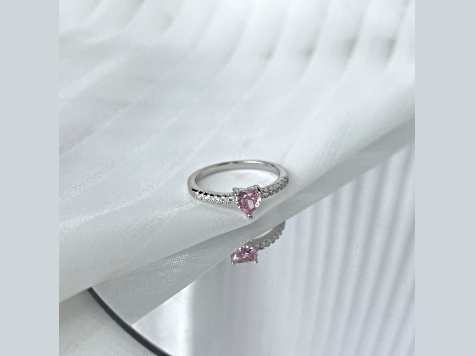 Heart Shape Pink and Round White Cubic Zirconia Accents