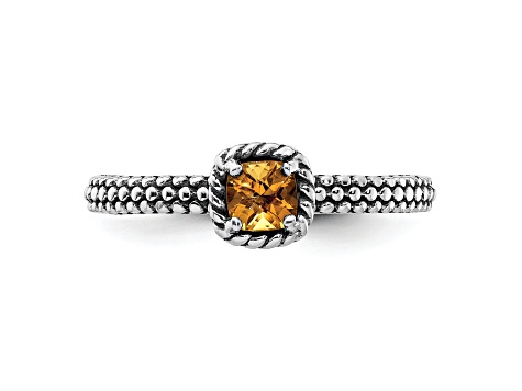 Sterling Silver Stackable Expressions Checker-cut Citrine Antiqued Ring 0.21ctw