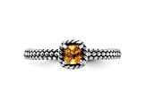 Sterling Silver Stackable Expressions Checker-cut Citrine Antiqued Ring 0.21ctw