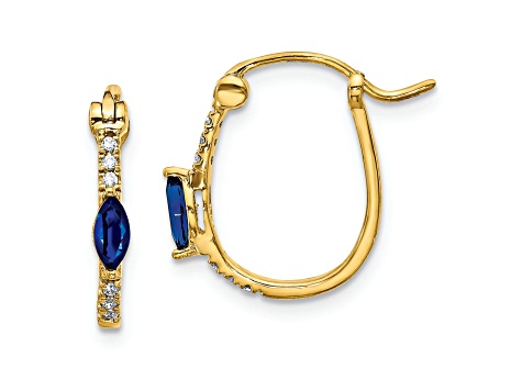 10k Yellow Gold 9/16" Diamond and 0.34ctw Sapphire September Birthstone Hinged Hoop Earrings
