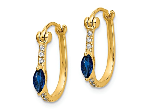 10k Yellow Gold 9/16" Diamond and 0.34ctw Sapphire September Birthstone Hinged Hoop Earrings