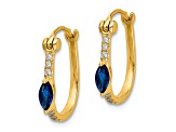 10k Yellow Gold 9/16" Diamond and 0.34ctw Sapphire September Birthstone Hinged Hoop Earrings