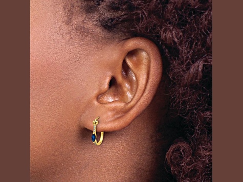 10k Yellow Gold 9/16" Diamond and 0.34ctw Sapphire September Birthstone Hinged Hoop Earrings