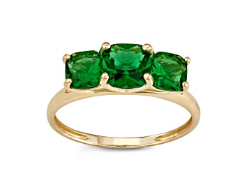 Picture of Square Cushion Emerald Simulant 3-Stone 10K Yellow Gold Ring 1.80ctw