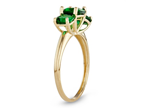 Square Cushion Emerald Simulant 3-Stone 10K Yellow Gold Ring 1.80ctw