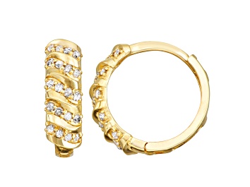 Picture of White Diamond 10K Yellow Gold Huggie Hoop Earrings 0.20ctw