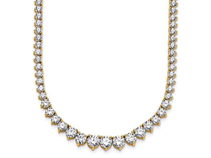 White Lab-Grown Diamond G-H SI 14k Yellow Gold 16" Graduated Tennis Necklace 15.00ctw