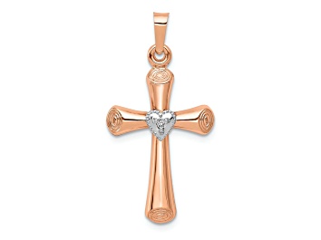 Picture of 14k Rose Gold and 14k White Gold Diamond Latin Cross with Heart Pendant