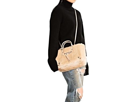 Balenciaga Papier Merino Lamb Wool Tapioca Beige Satchel