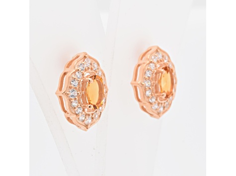 .80ctw Oval Citrine and Cubic Zirconia 14K Rose Gold Over Sterling Silver Earrings