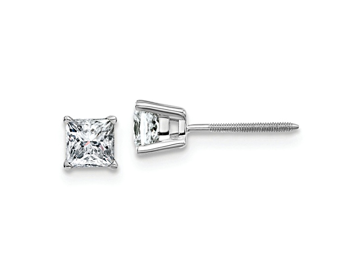 Rhodium Over 14K White Gold 3/4ct. 4.0mm Princess G H I True Light Moissanite Earrings