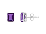 8x6mm Rectangular Octagonal Amethyst Rhodium Over Sterling Silver Stud Earrings