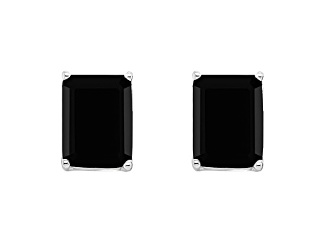 8x6mm Rectangular Octagonal Black Onyx Rhodium Over Sterling Silver Stud Earrings