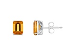8x6mm Rectangular Octagonal Citrine Rhodium Over Sterling Silver Stud Earrings