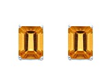 8x6mm Rectangular Octagonal Citrine Rhodium Over Sterling Silver Stud Earrings