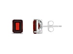 8x6mm Rectangular Octagonal Garnet Rhodium Over Sterling Silver Stud Earrings