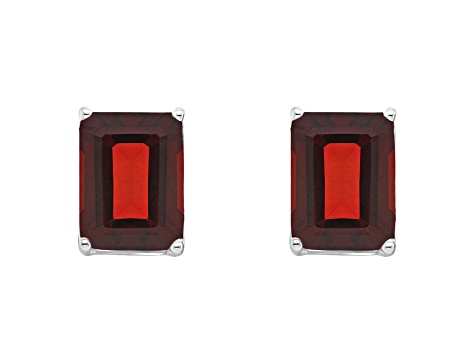 8x6mm Rectangular Octagonal Garnet Rhodium Over Sterling Silver Stud Earrings