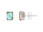 8x6mm Rectangular Octagonal Labradorite Rhodium Over Sterling Silver Stud Earrings