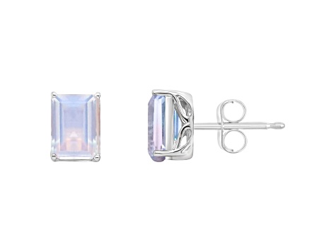 8x6mm Rectangular Octagonal Moonstone Rhodium Over Sterling Silver Stud Earrings