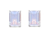 8x6mm Rectangular Octagonal Moonstone Rhodium Over Sterling Silver Stud Earrings