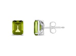 8x6mm Rectangular Octagonal Peridot Rhodium Over Sterling Silver Stud Earrings